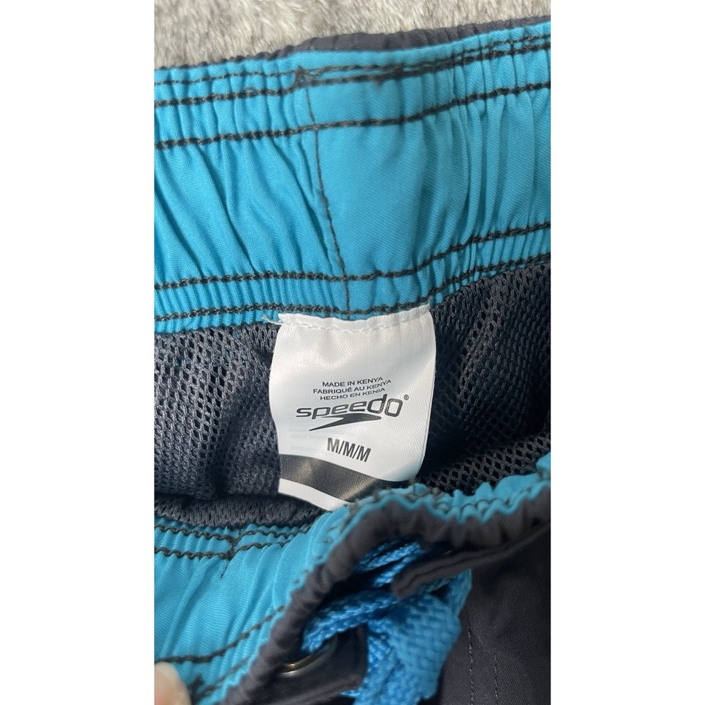 Speedo Men's Swim Trunks Size M L Navy Blue Teal Trim Board Shorts 9 Inseam - Picture 6 of 6